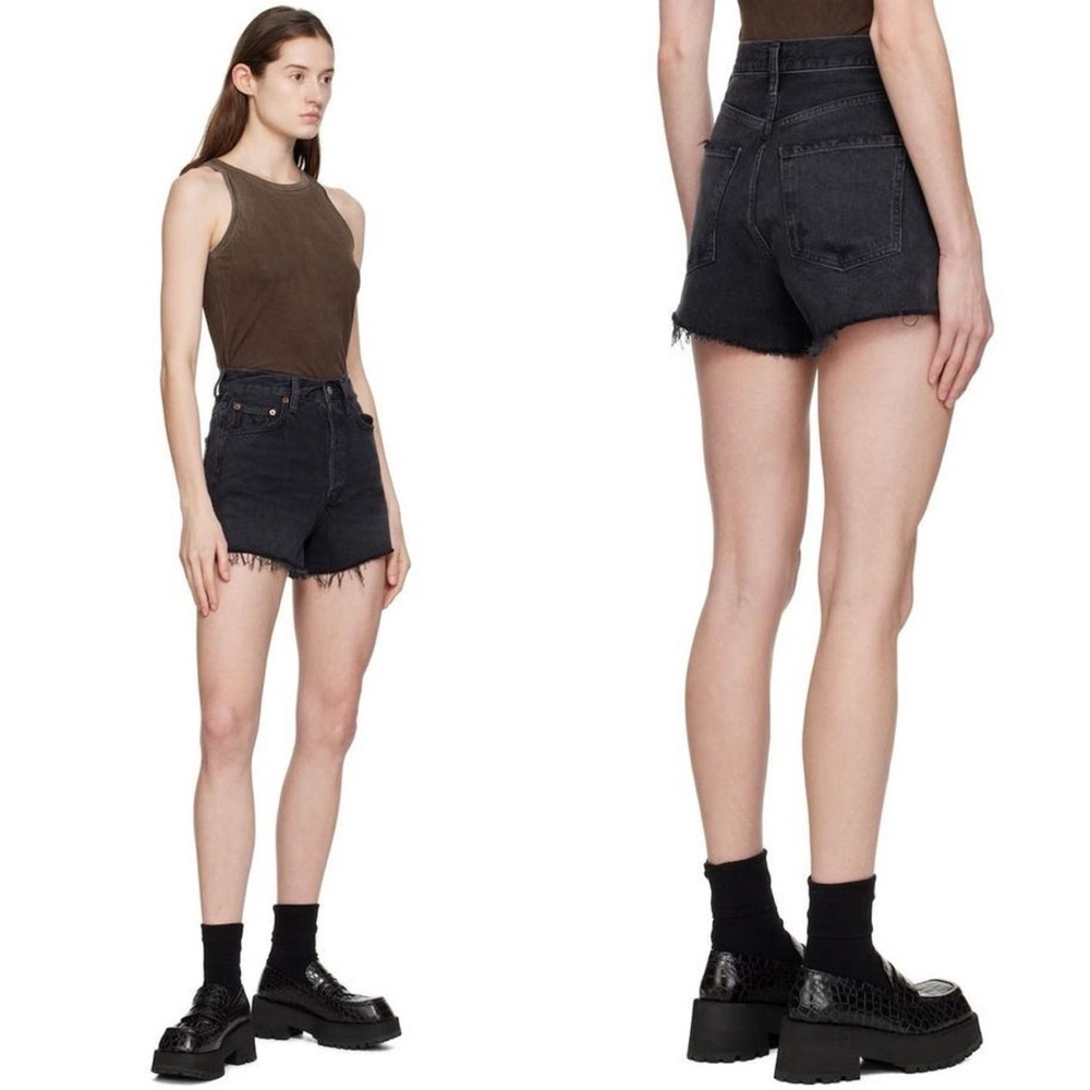 AGOLDE Womens Black Denim Dee Vintage High Rise Cut Off Shorts Size 26